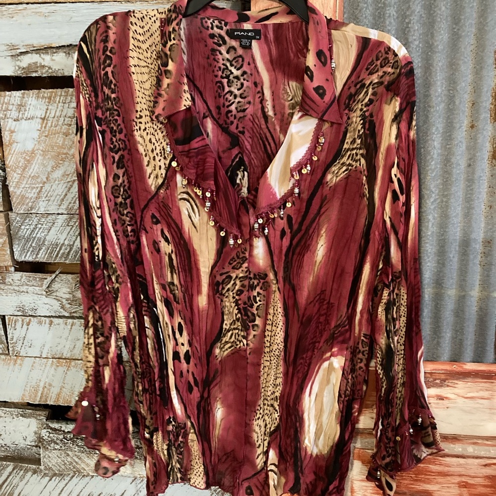 Piano long sleeve multi print top